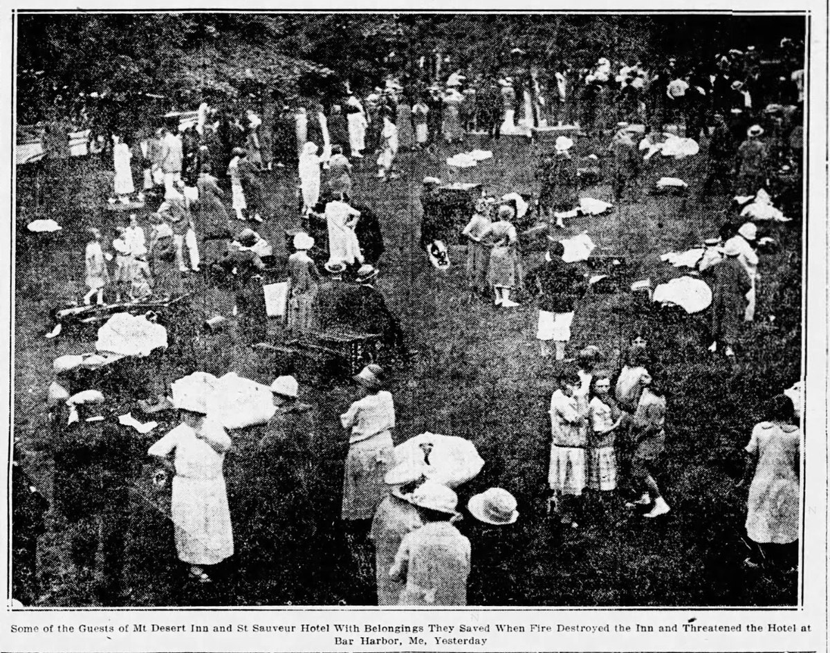 Guests on the lawn after a 1925 fire at Bar Harbor