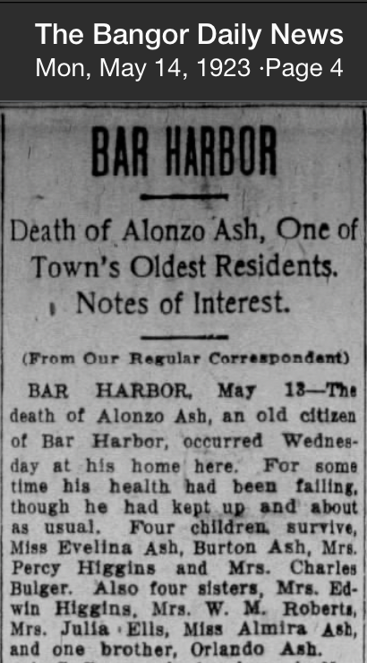 Obituary of Alonzo H. Ash, May 1923.