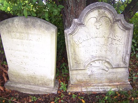 Joint headstone of Benjamin Ash and Maria Higgins Ash, Mount Desert Street Cemetery.
