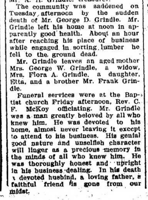 A short newspaper item mentioning George E. Grindle.