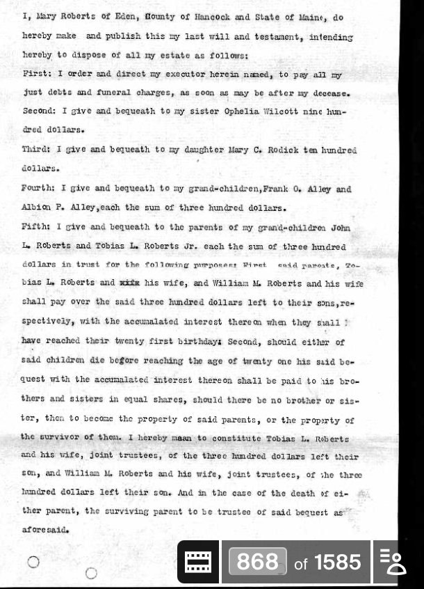 1873 deed from Tobias Roberts to son Tobias L. Roberts