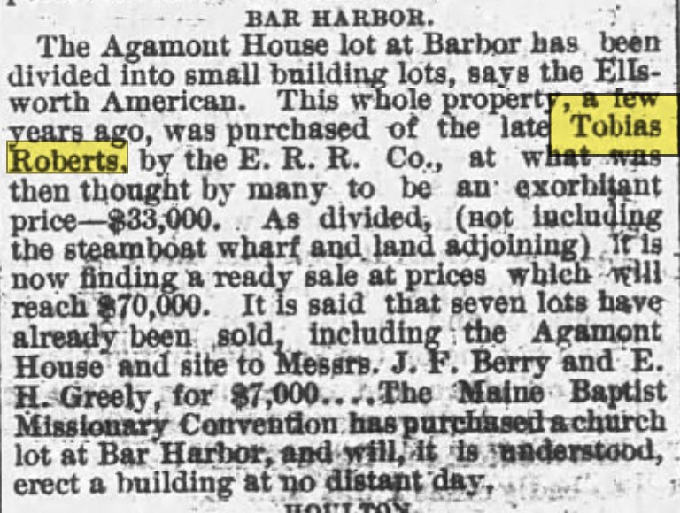 Bar Harbor article on the division of the Agamont House lot