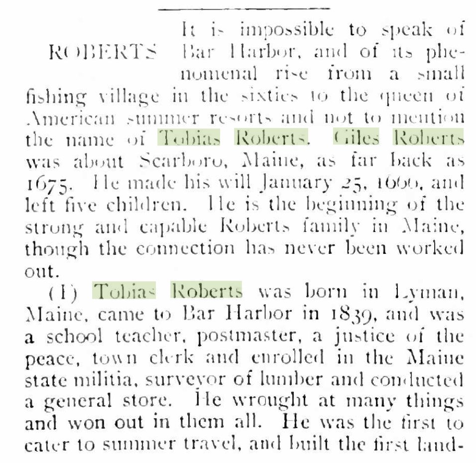 1915 article on the Roberts family of Bar Harbor
