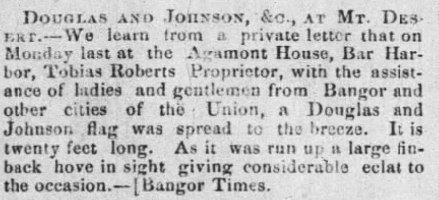1860 news item on Douglas and Johnson flag at the Agamont House