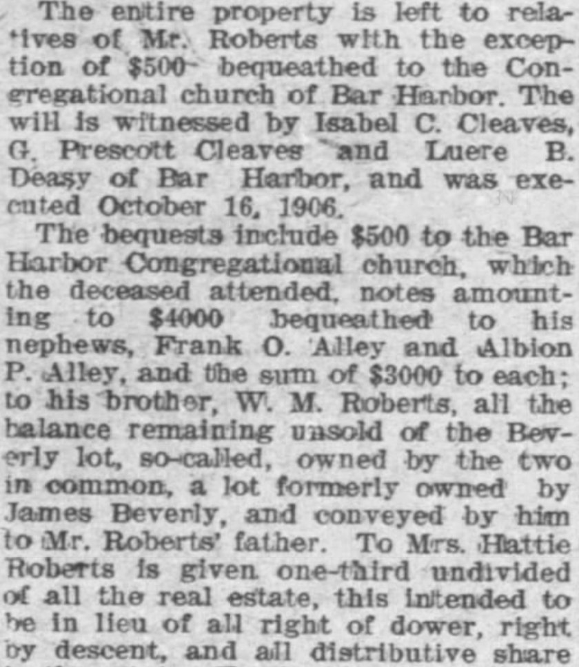 Continuation of Tobias L. Roberts will article showing bequests to Alley nephews