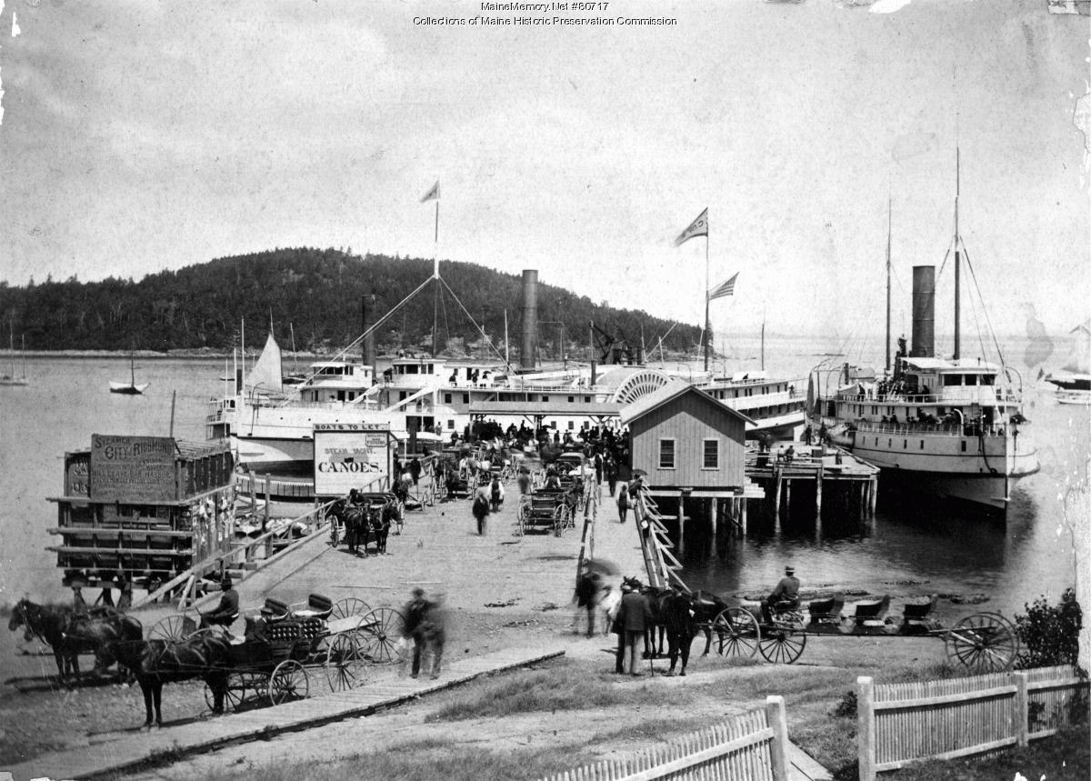 The Roberts wharf at Bar Harbor with steamboats